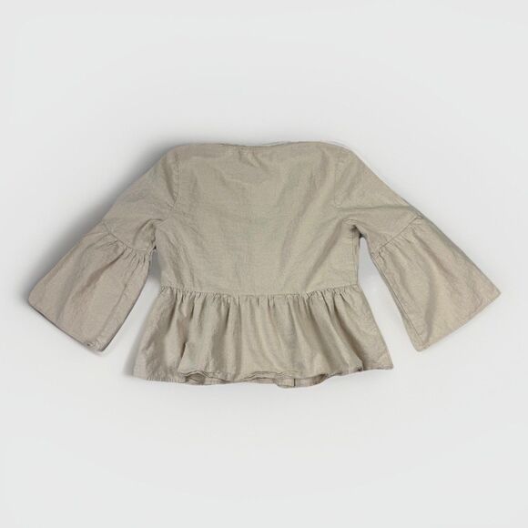 Boho Altar'd State Linen Cream Peasant Top Size M Balloon Sleeve Cottagecore - Picture 2 of 10